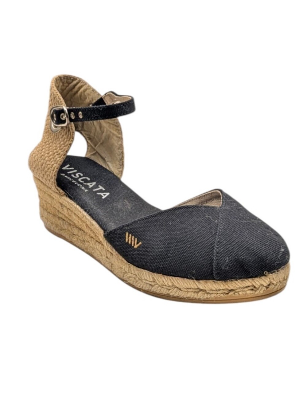Viscata Pubol Black Canvas Espadrille Wedge Sandals Size 39 US 8 EUC $135 S4144 - Picture 4 of 12